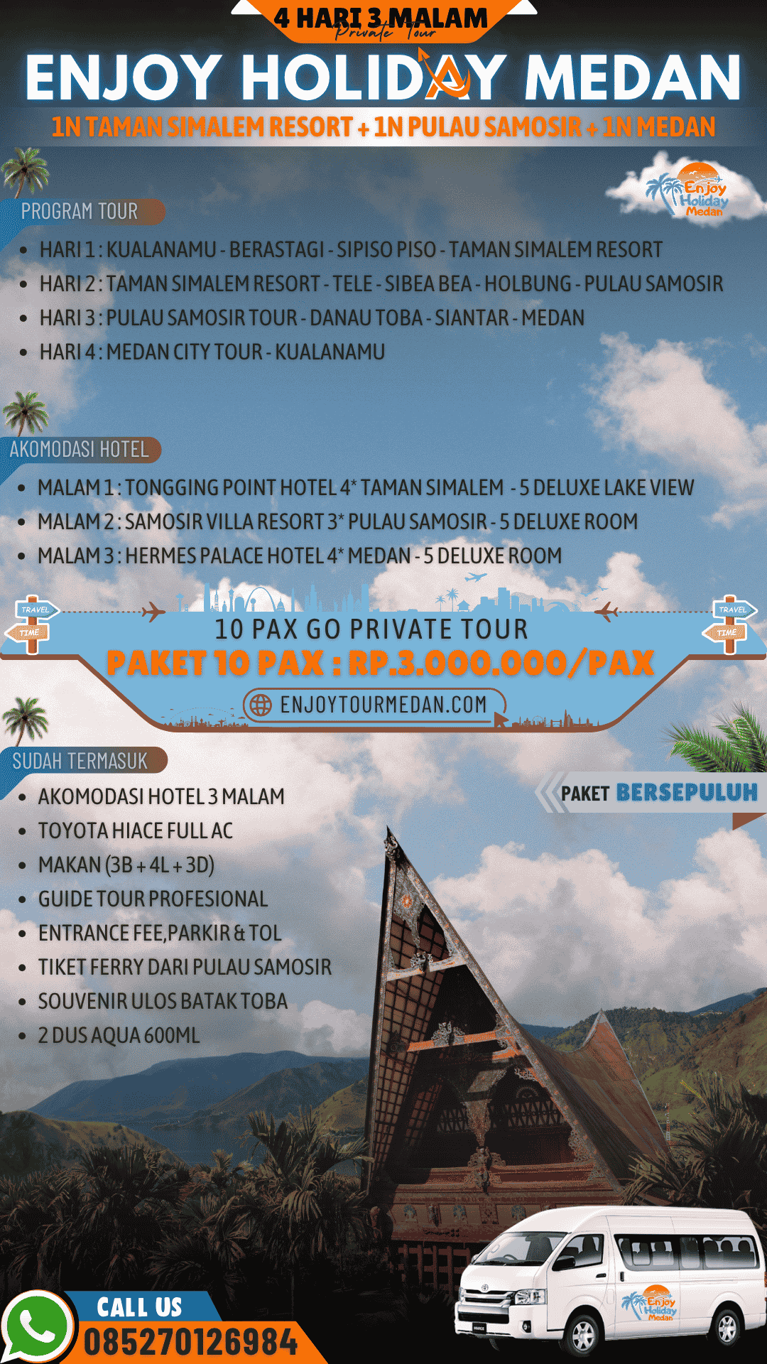 Paket Wisata Danau Toba 4 Hari 3 Malam