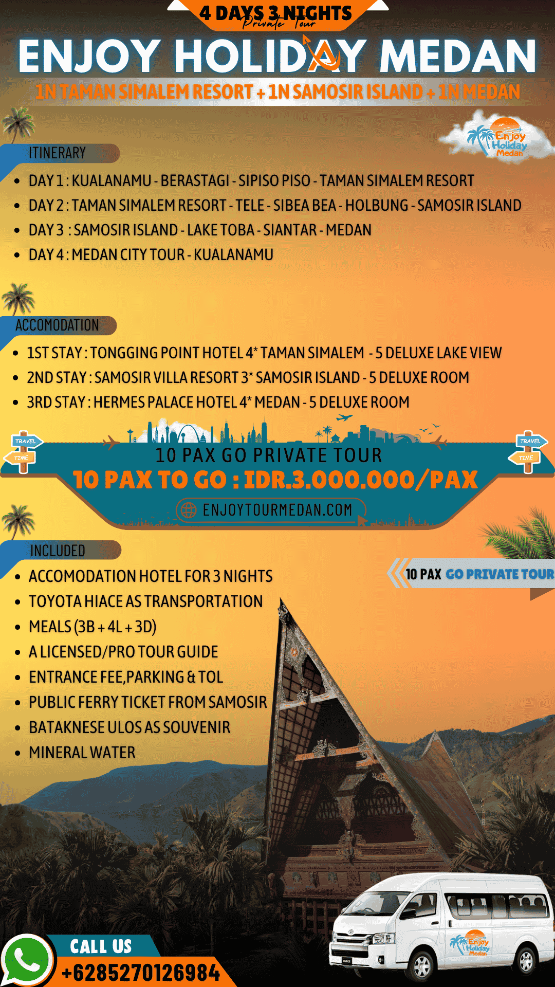 Paket Wisata Medan – Danau Toba 4 Hari 3 Malam