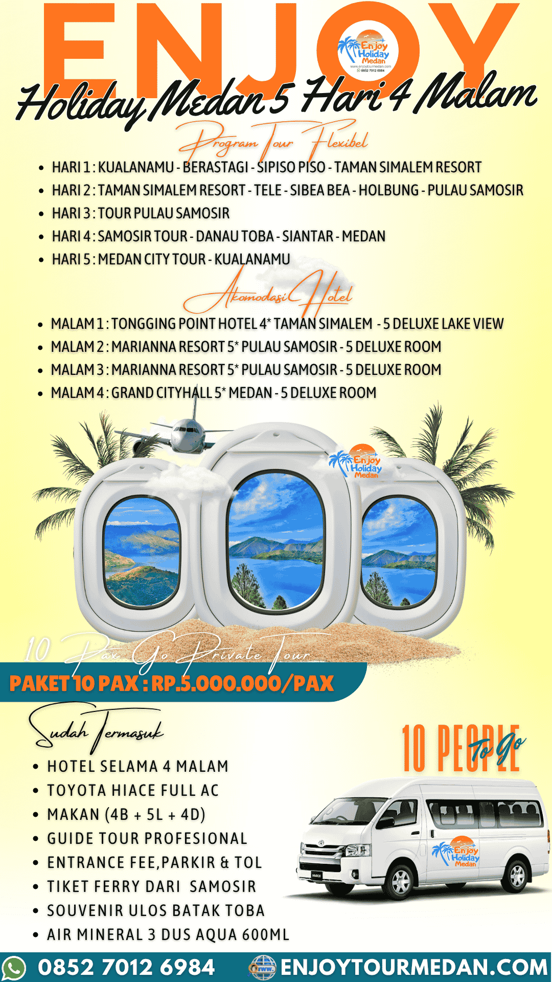 5D4N Medan Lake Toba Tour Taman Simalem Resort