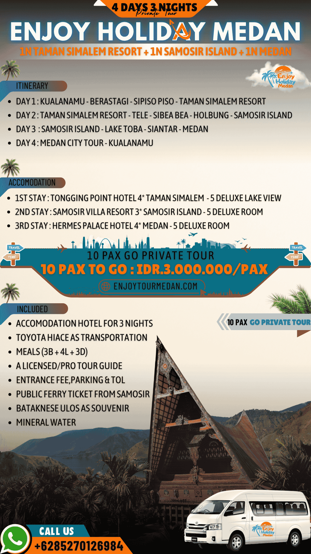 Medan Lake Toba Tour Package 4D3N