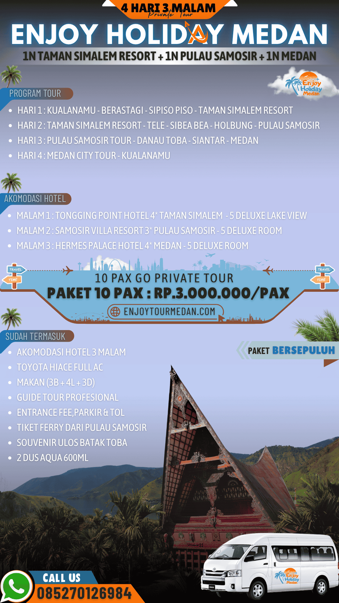 Paket Tour Medan Danau Toba Terlengkap 4D3N