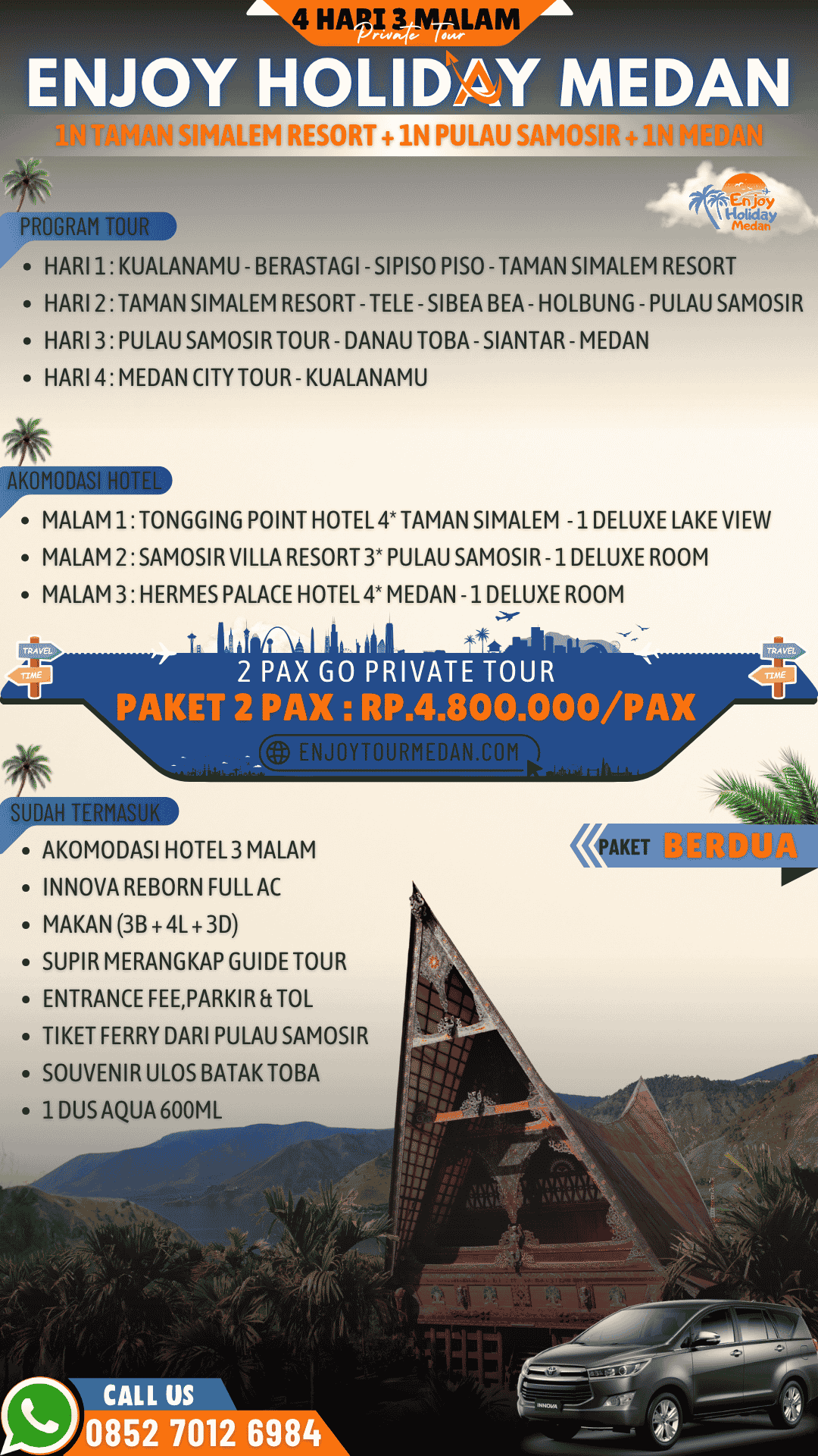Paket Wisata Danau Toba 6 Hari 5 Malam