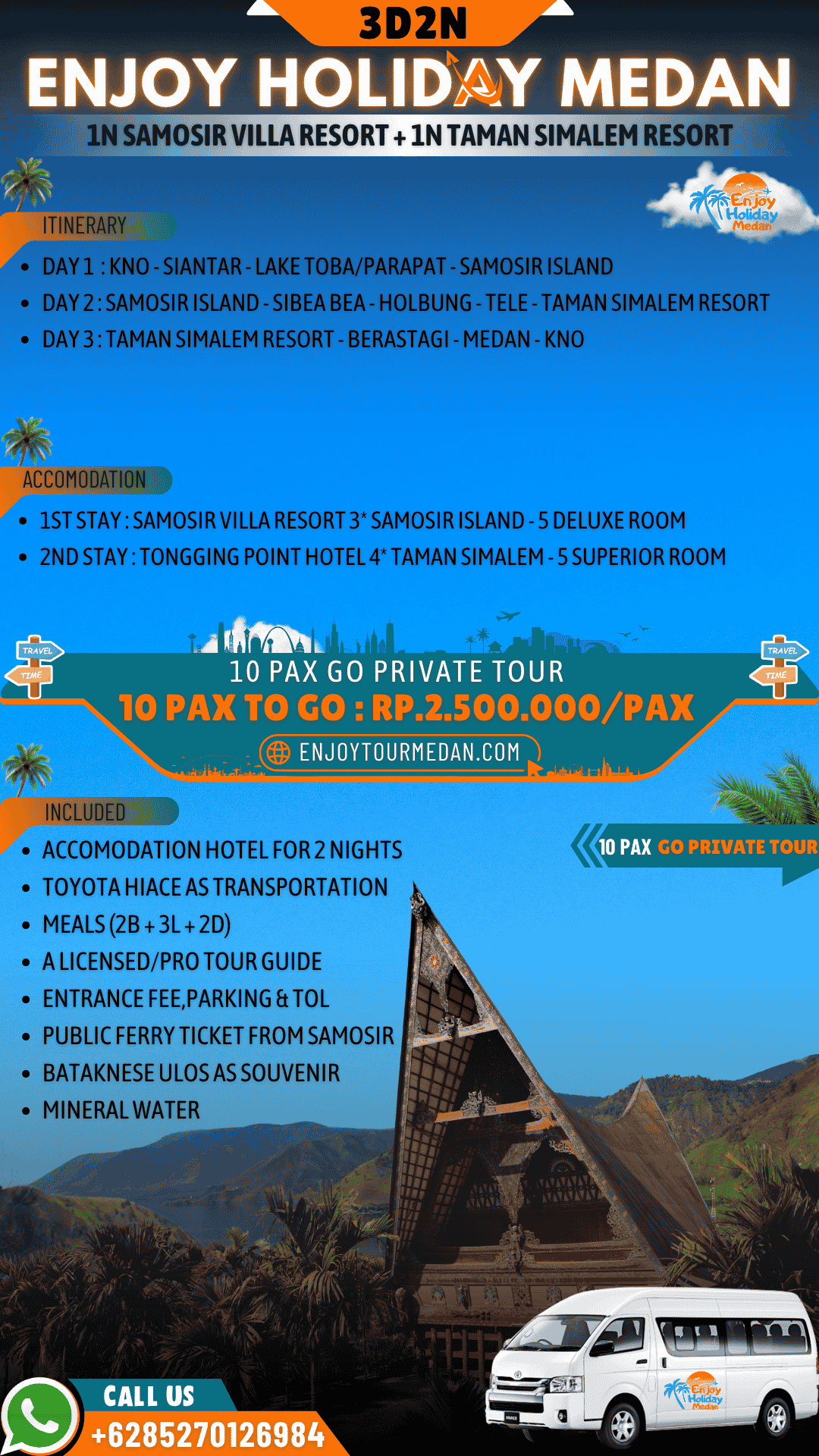 3D2N Paket Wisata Danau Toba Dari Jakarta