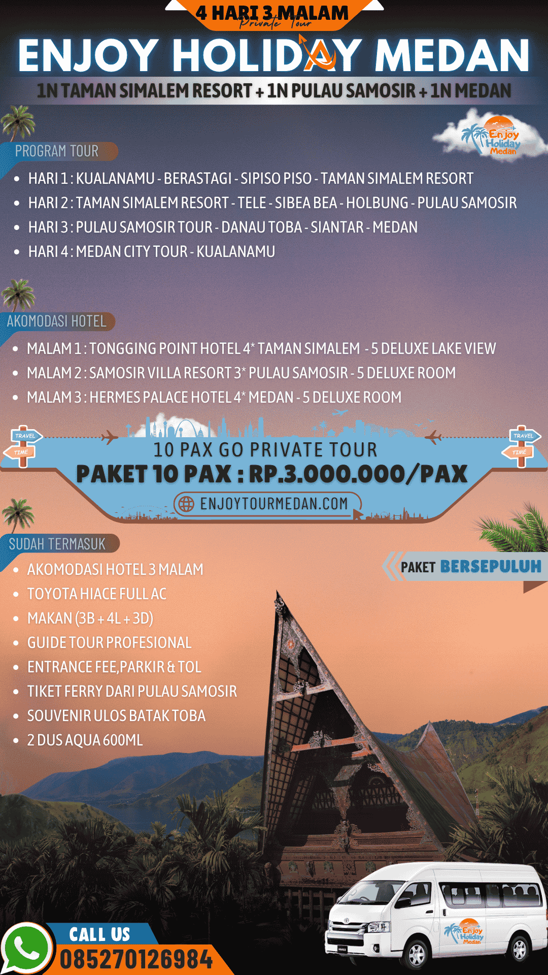 Pakej Percutian ke Medan Danau Toba 4 Hari 3 Malam